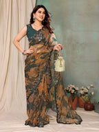 SHYAMIKA Orgenza Printed Saree with Fancy Mirror Lace and Blouse