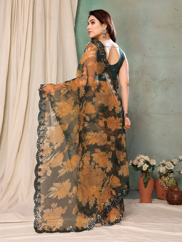 SHYAMIKA Orgenza Printed Saree with Fancy Mirror Lace and Blouse