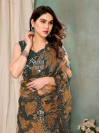 SHYAMIKA Orgenza Printed Saree with Fancy Mirror Lace and Blouse