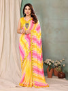 SHYAMIKA Georgette Yellow Pink Printed Saree with Fancy Mirror Lace and Blouse