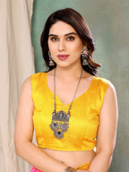 SHYAMIKA Georgette Yellow Pink Printed Saree with Fancy Mirror Lace and Blouse