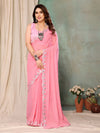 SHYAMIKA Georgette Printed Pink Saree with Fancy Mirror Lace and Blouse