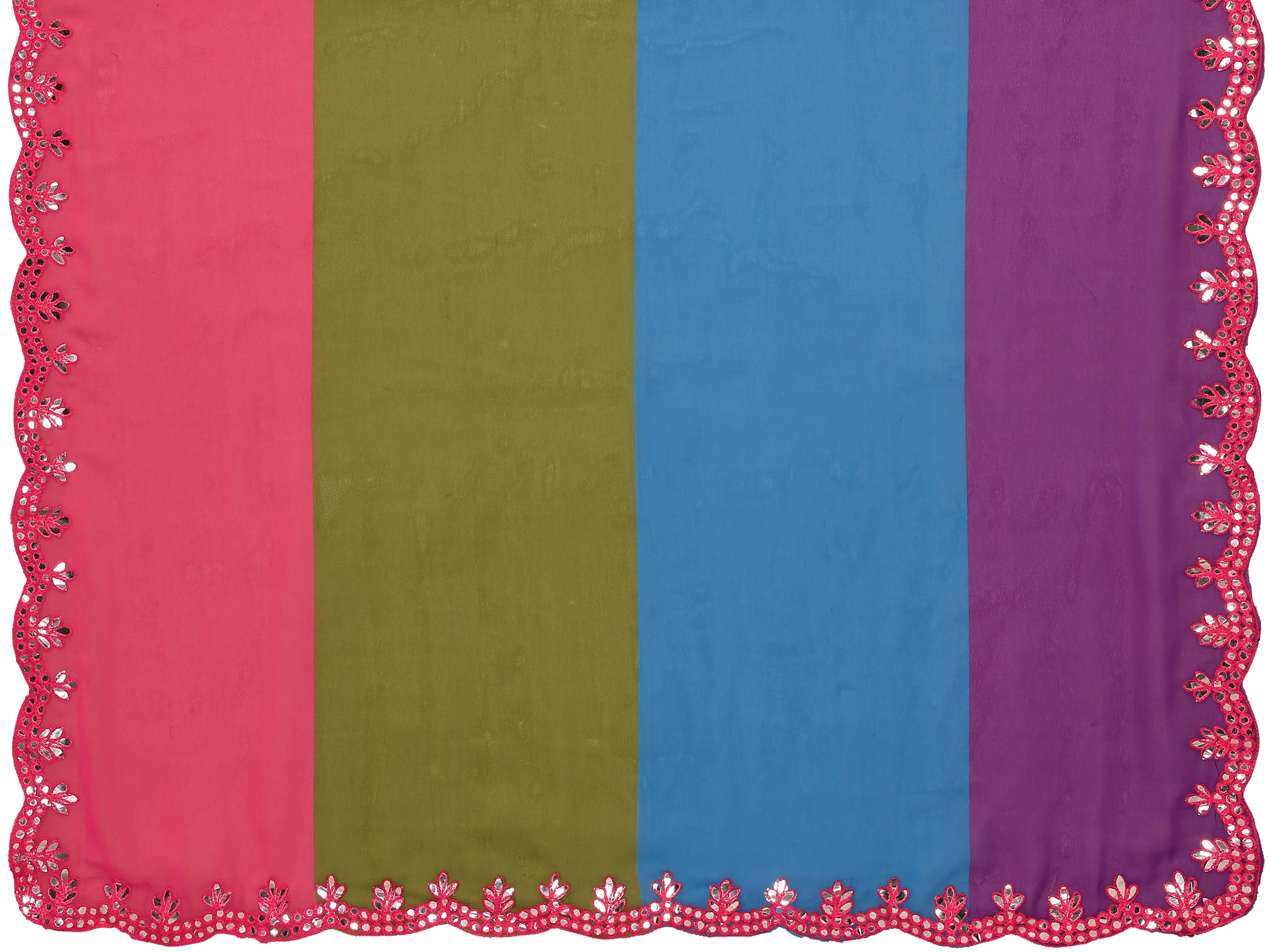SHYAMIKA Georgette Multicolor Printed Saree with Fancy Mirror Lace and Blouse