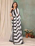 SHYAMIKA Georgette Zebra Printed Saree with Fancy Mirror Lace and Blouse