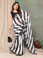 SHYAMIKA Georgette Zebra Printed Saree with Fancy Mirror Lace and Blouse