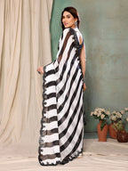 SHYAMIKA Georgette Zebra Printed Saree with Fancy Mirror Lace and Blouse