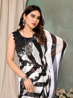 SHYAMIKA Georgette Zebra Printed Saree with Fancy Mirror Lace and Blouse