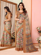 SHYAMIKA Kota Doriya Flower Printed Saree with Blouse