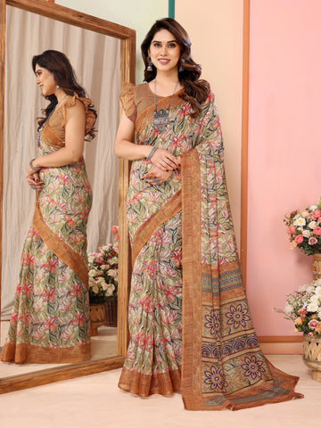 SHYAMIKA Kota Doriya Flower Printed Saree with Blouse