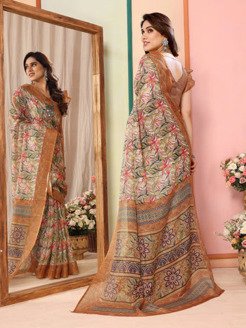 SHYAMIKA Kota Doriya Flower Printed Saree with Blouse