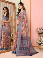 SHYAMIKA Kota Doriya Flower Printed Saree with Blouse
