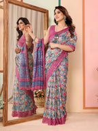SHYAMIKA Kota Doriya Flower Printed Saree with Blouse