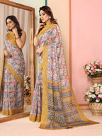 SHYAMIKA Kota Doriya Flower Printed Saree with Blouse