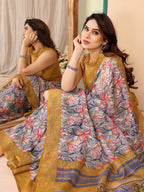 SHYAMIKA Kota Doriya Flower Printed Saree with Blouse