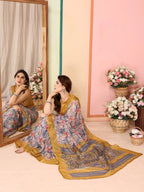 SHYAMIKA Kota Doriya Flower Printed Saree with Blouse