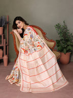 SHYAMIKA Khadi Mix Flower Printed Saree with Blouse