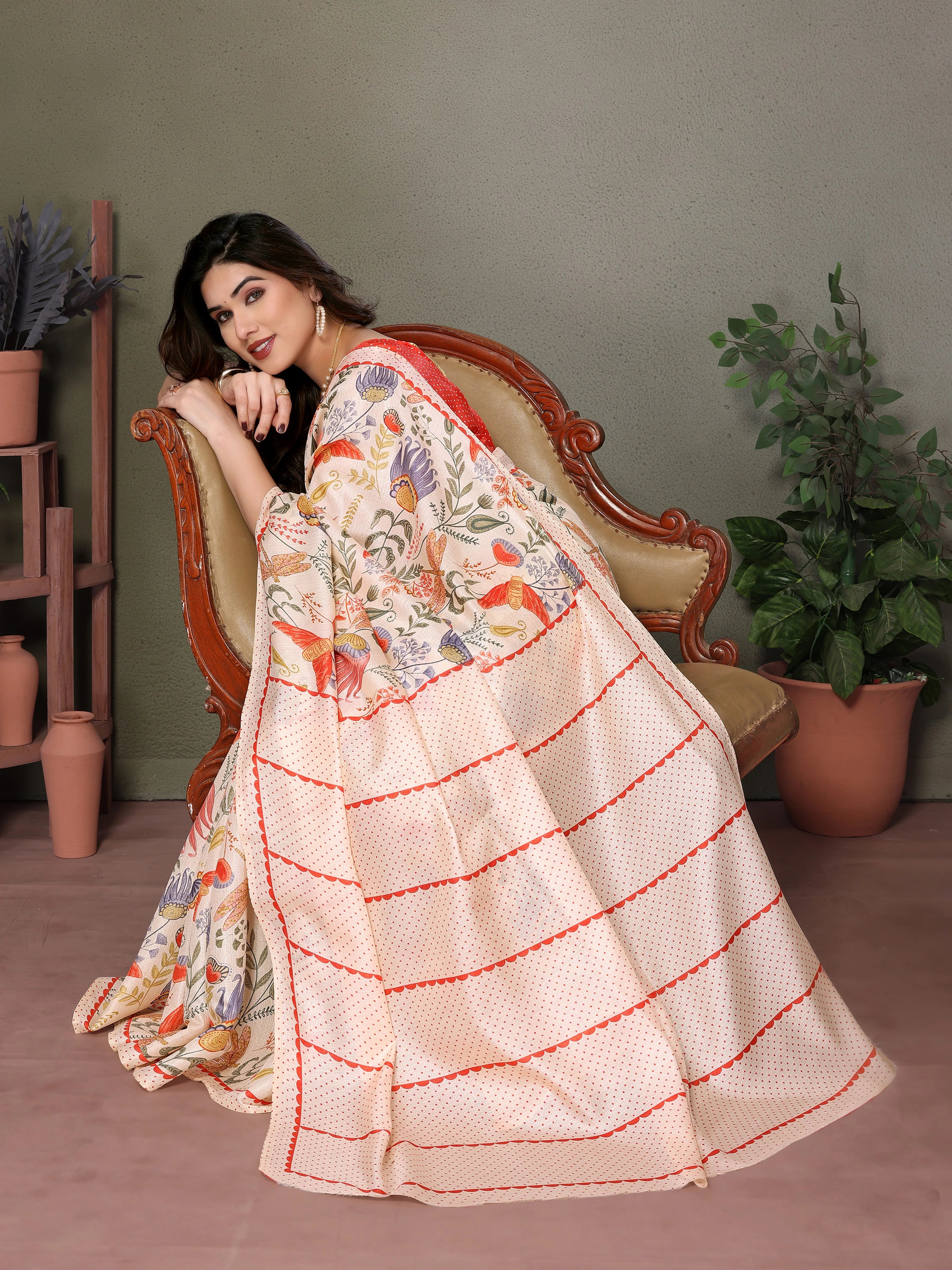 SHYAMIKA Khadi Mix Flower Printed Saree with Blouse