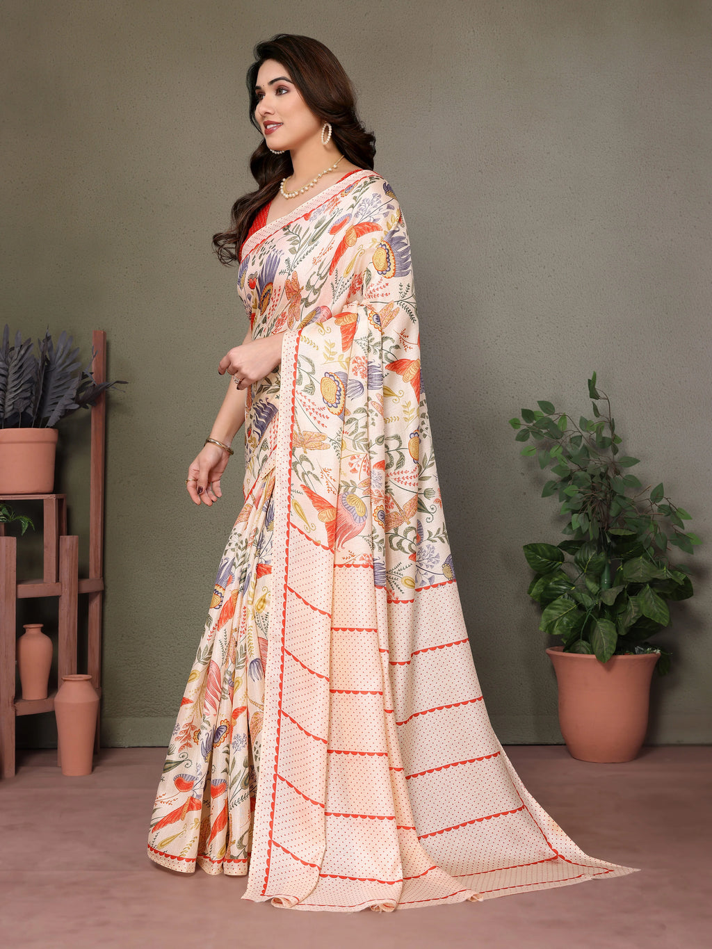SHYAMIKA Khadi Mix Flower Printed Saree with Blouse