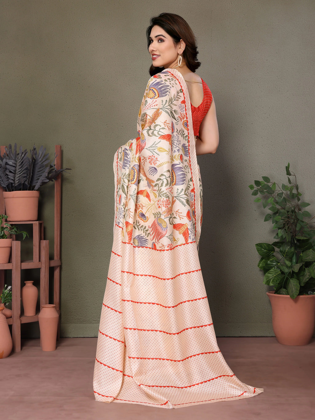 SHYAMIKA Khadi Mix Flower Printed Saree with Blouse