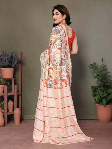 SHYAMIKA Khadi Mix Flower Printed Saree with Blouse