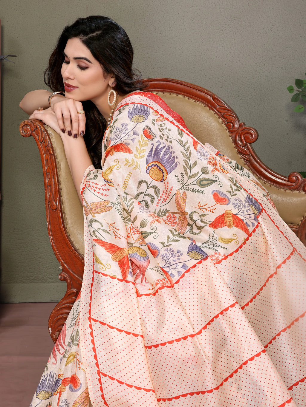 SHYAMIKA Khadi Mix Flower Printed Saree with Blouse